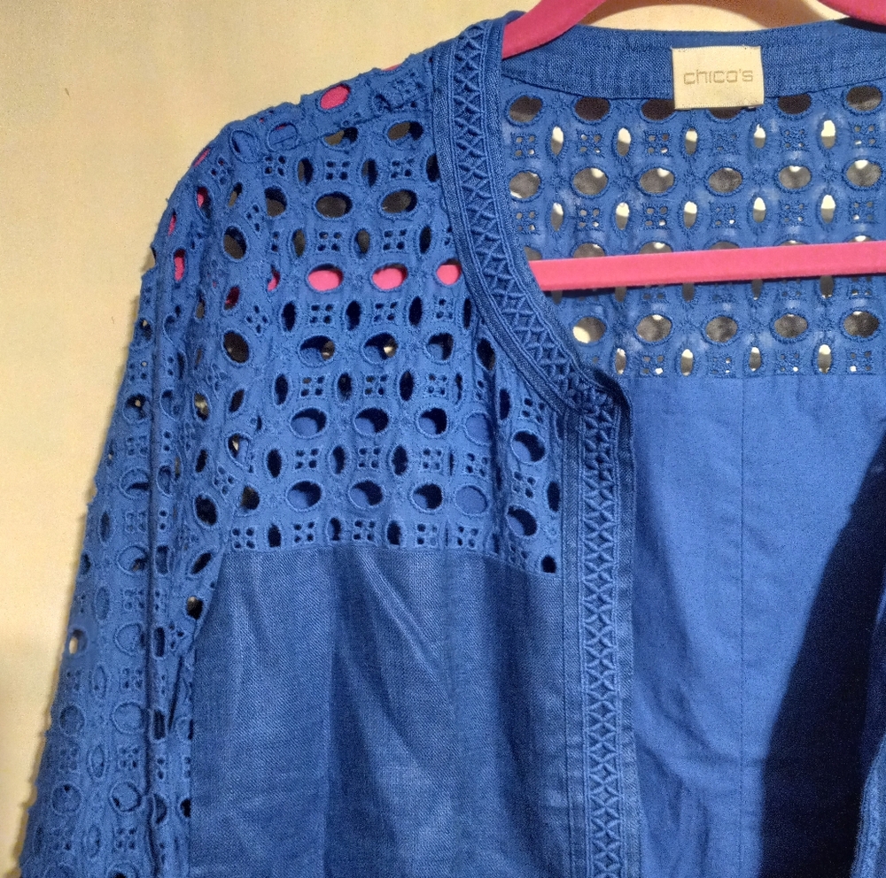Eyelet Mix Pattern Linen Jacket - image 4
